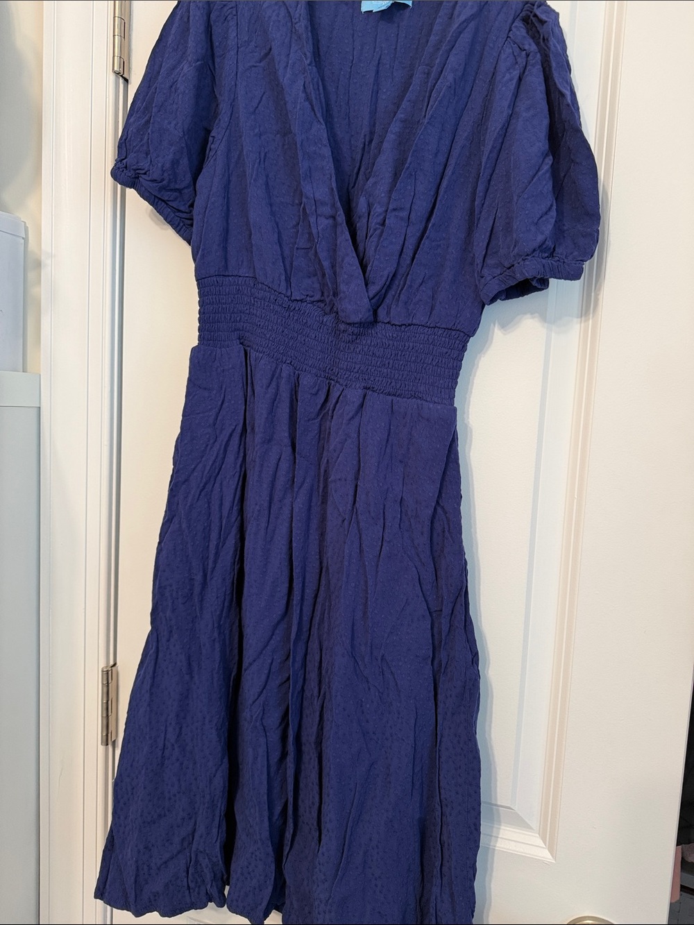 Draper James Navy V-Neck Smocked-Waist Midi Dress